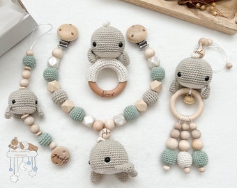 Mint whale savings set boho stroller chain pendant pacifier chain baptism baby shower mother's gift birth gift