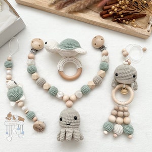 Octopus Whale Turtle Baby Gym Pendant Value Set Baby Shower Christening Gift Mother&#39;s Gift Birth Gift Stroller Chain Pacifier Chain