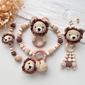 Lion Personalized Stroller Chain Pendant Pacifier Chain Baby Shower Birth Gift Baptism