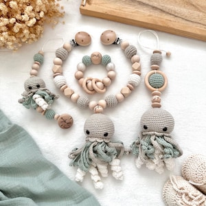 Personalized jellyfish value set stroller chain pendant pacifier chain birth gift baptism baby shower