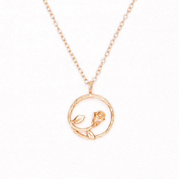 Fiori necklace made of 925 sterling silver with 14K real gold alloy in rose gold, filigree necklace with rose pendant in rose gold