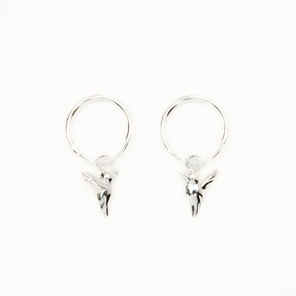 Cantare Hoops made of 925 sterling silver, bird earrings, women's real silver jewelry, bird earrings, minimalist filigree earrings