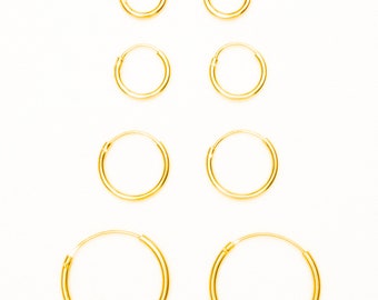 Basic Hoops in  Ø8mm, 10mm, 12mm, 14mm, 16mm aus 925er Sterling Silber mit 14K-Echtgoldlegierung, fligrane Creolen, Kreolen, Huggies, Huggy