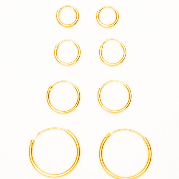 Basic Hoops in  Ø8mm, 10mm, 12mm, 14mm, 16mm aus 925er Sterling Silber mit 14K-Echtgoldlegierung, fligrane Creolen, Kreolen, Huggies, Huggy