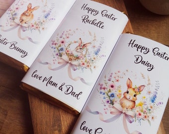 Personalised Easter Bunny Chocolate Bar Wrapper Gift For Kids Egg Hunt, Easter Basket Treat