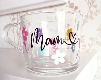Personalised Mothers Day Glass Mug Gift, New Mum Gift, Grandma Present, Auntie, Sister, Gran, Mam, Granny, Nan, Christmas, Birthday Gift