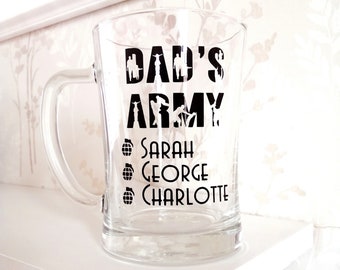 Personalised Dad's Army Beer Glass, First Fathers Day, Custom Pint Glass, Dad Gifts From Kids, Grandad Present