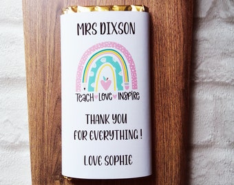 Thank You Teacher Custom Chocolate Bar Gift For End Of School Year With Personalised  Rainbow Wrapper