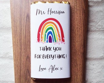 Thank You Teacher Custom Chocolate Bar Gift For End Of School Year With Personalised  Rainbow Wrapper