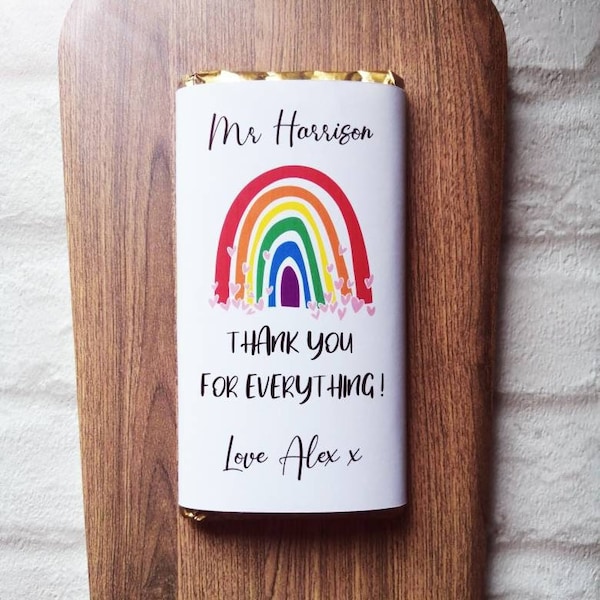 Thank You Teacher Custom Chocolate Bar Gift For End Of School Year With Personalised  Rainbow Wrapper
