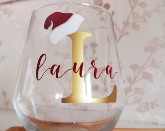 Personalised Initial Christmas Glasses Family Christmas Gift Customised Gifts Name Glasses  Couple Gifts Stemless Glass Secret Santa Present