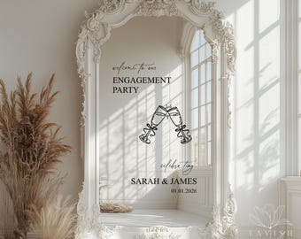 Personalised Engagement Sign Decal For Selfie Mirror, DIY Vinyl Sticker For Minimalist Engagement Party Welcome Sign, Wedding Signage.