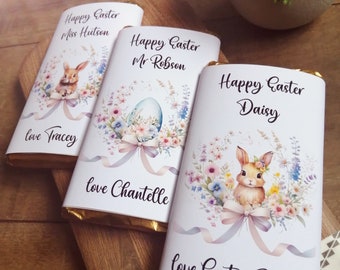 Personalised Easter Chocolate Bar Gift For Teacher, Custom Chocolate Wrapper, Bunny Treat For Kids Egg Hunt