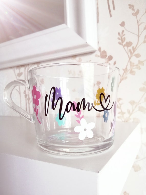 Personalised Mothers Day Glass Mug Gift, New Mum Gift, Grandma Present, Auntie, Sister, Gran, Mam, Granny, Nan, Christmas, Birthday Gift