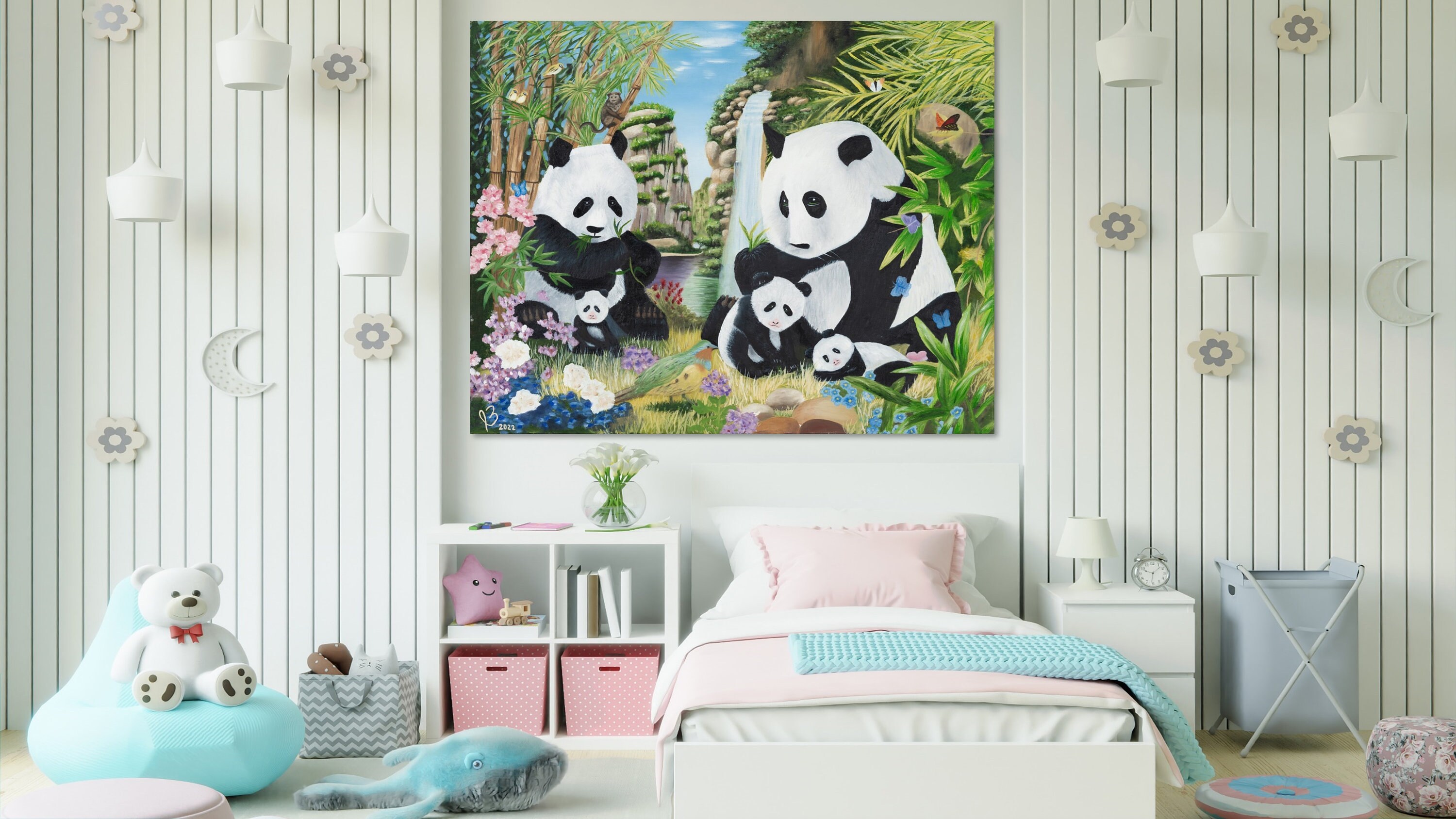 Panda Bear Family Safari Nursery Decor – Cute Animal Art Print ...