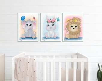 3 Animal Set, Jungle Animal Prints, Safari Nursery Decor, safari baby nursery, Animal Nursery Wall Art, jungle decor, safari animal wall art