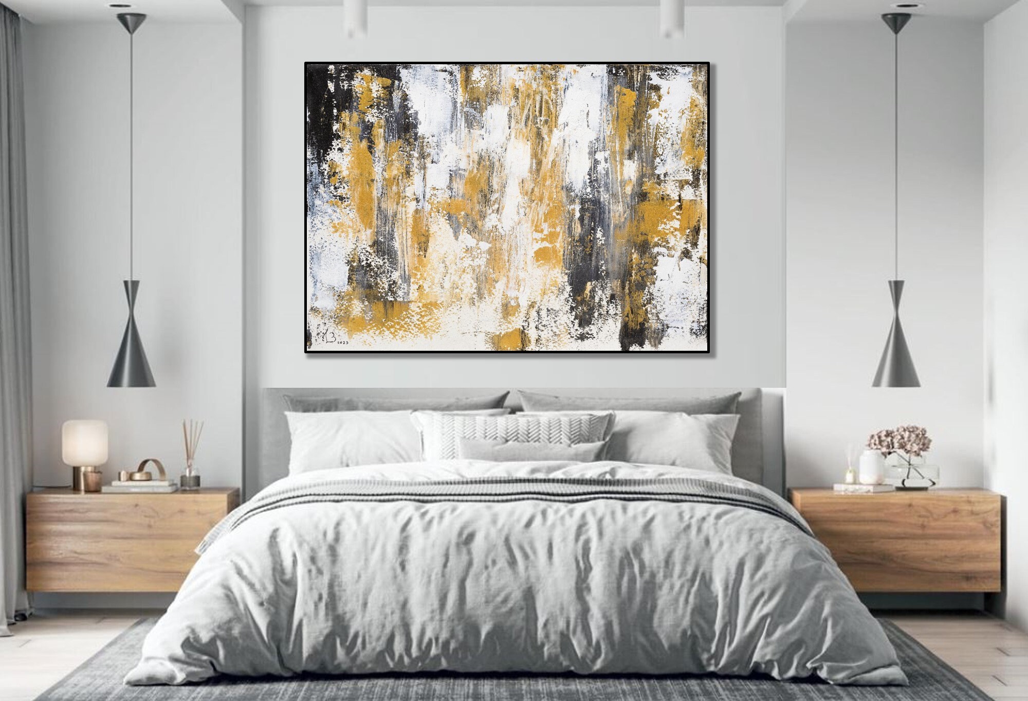 Gold, Black and White Art Large Format Art, Japandi Art, Oversized Wall