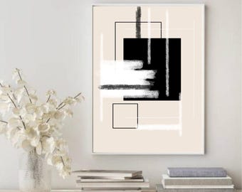 Schwarz-Weiß-Wandkunst, moderne Kunst abstrakter Kunstdruck, Japandi Abstract Line Art Set: Minimalistische Schwarz-Weiß-Drucke -Digitaler Download