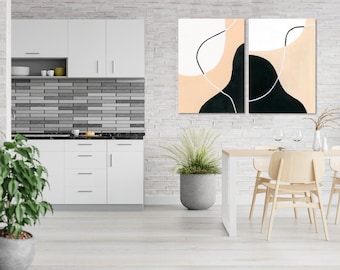 Japandi Leinwand: Beige, Weiß, Schwarz Abstrakte Kunst (Digitaler Download) launische Wandkunst, minimalistische beige, weiße und schwarze Wandkunst