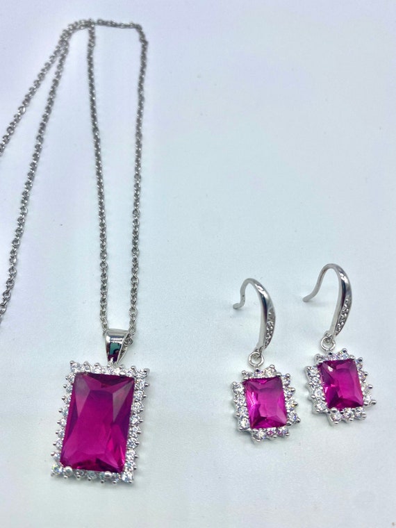 Pink sapphire necklace and best sale earrings