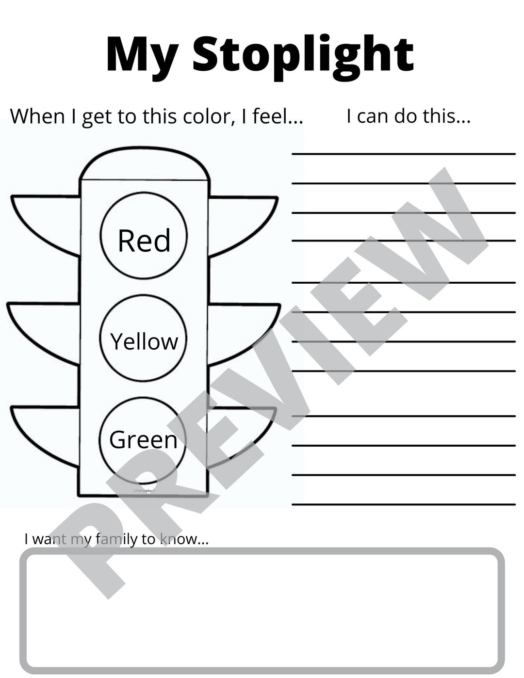 Anger Worksheet Play Therapy Stoplight Activity Etsy