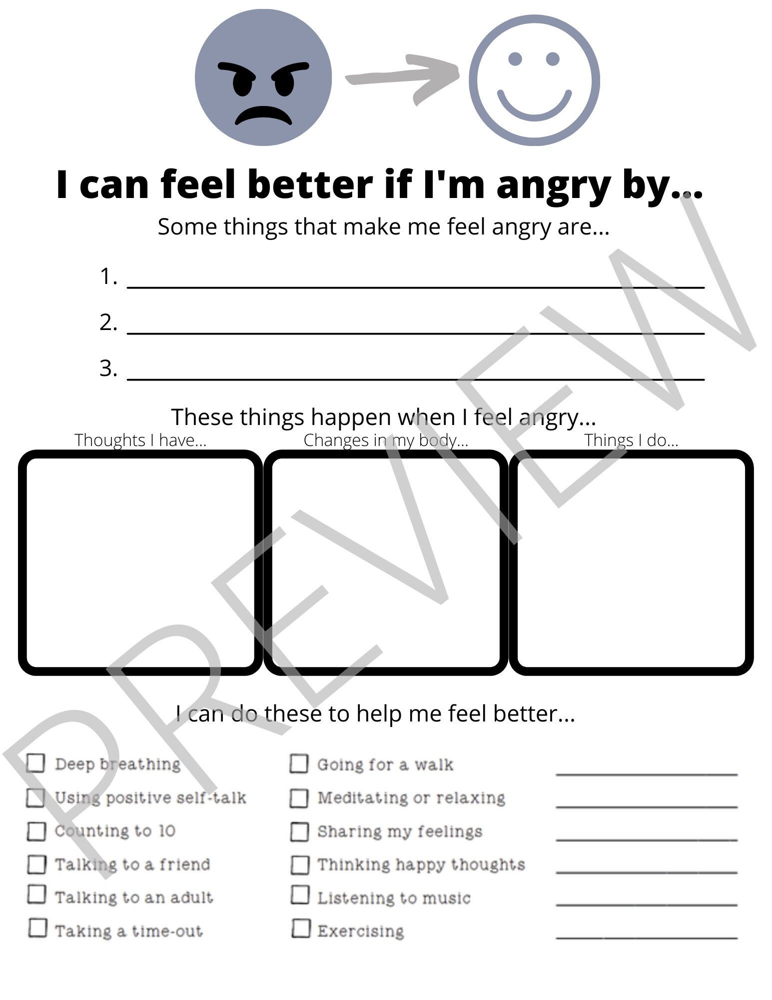 Free Printable Worksheets For Anger And Anxiety