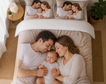 Custom Bedding Set with Photo,100%Cotton Personalized Duvet Cover Set (1 Duvet Cover + 2 Pillowcases), Unique Bedroom Decor & Gift