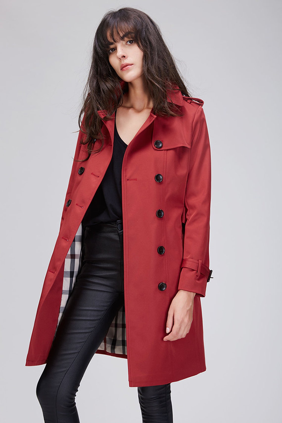 Women Red Trench Coatvintage Trench Coatwomens Long Trench - Etsy