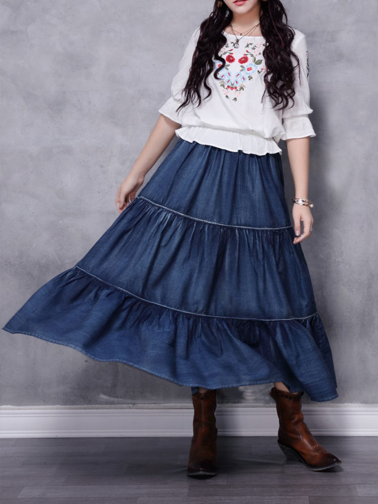 Summer Boho Denim Skirt Blue Denim Vintage Cotton Skirt Etsy