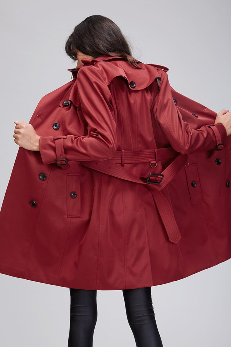 Women Red Trench Coatvintage Trench Coatwomens Long Trench - Etsy