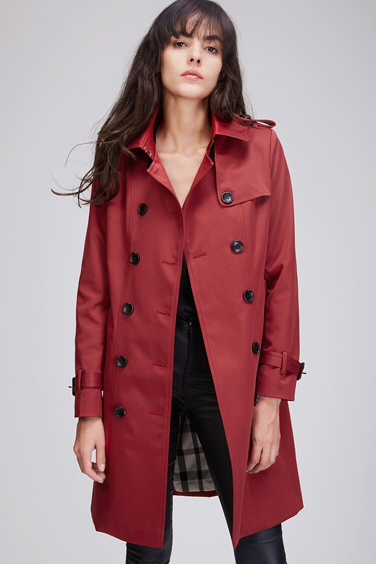 Women Red Trench Coatvintage Trench Coatwomens Long Trench - Etsy