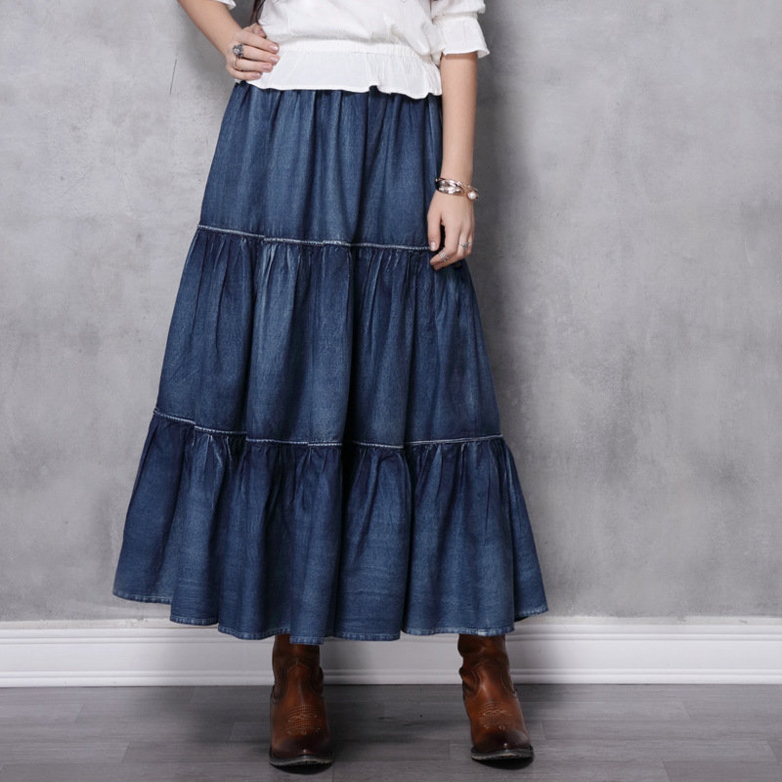 Summer Boho Denim Skirt Blue Denim Vintage Cotton Skirt Etsy
