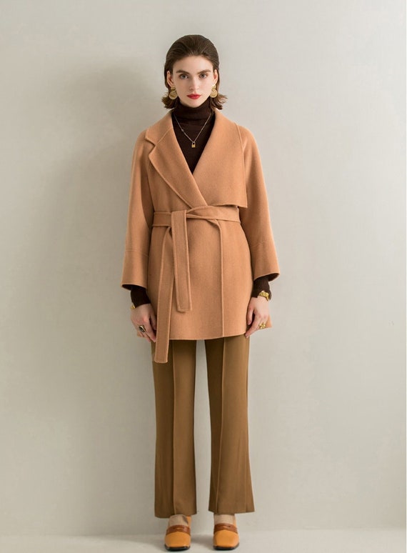 womens camel wrap coat
