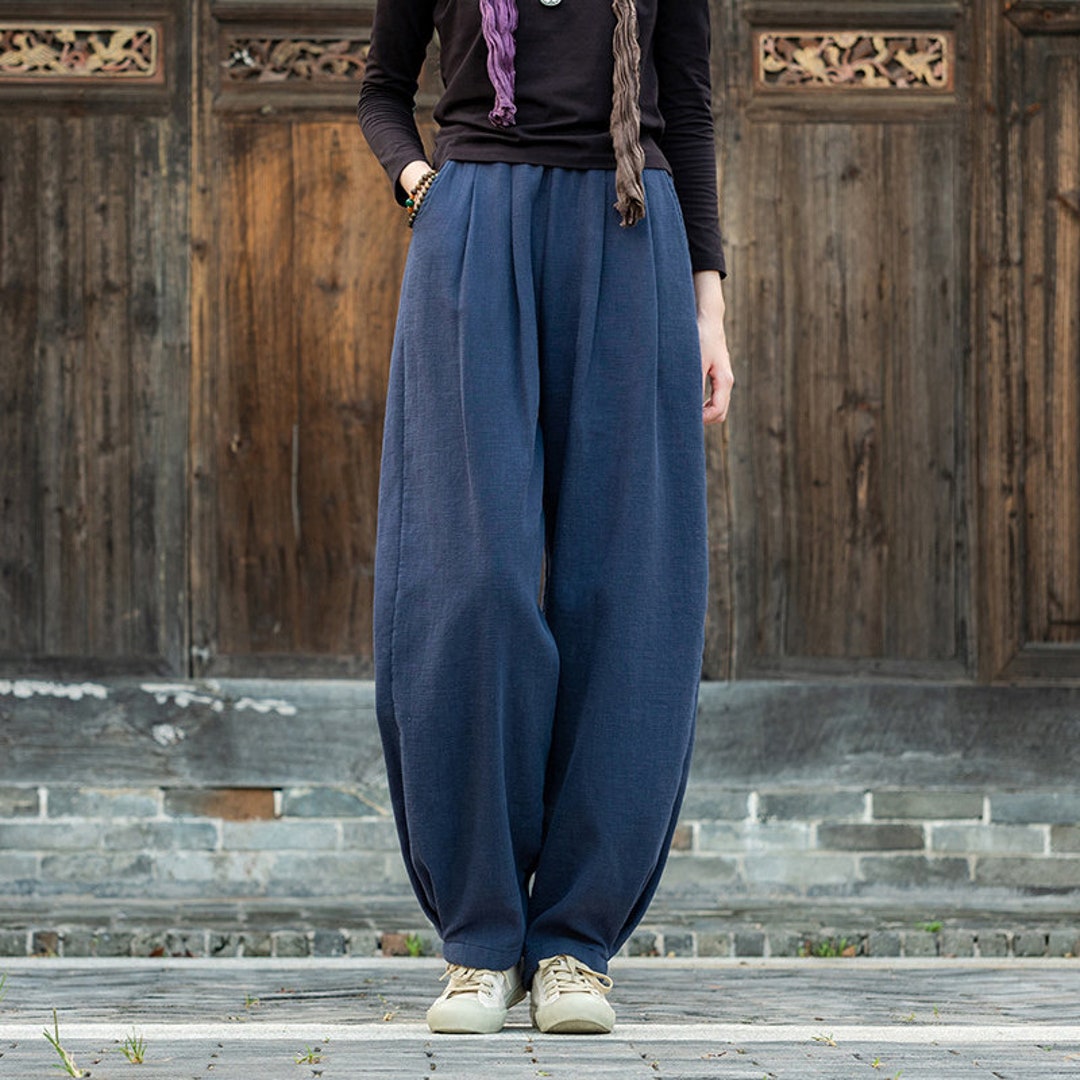 Winter Thickened Linen Pants, Vintage Loose Linen Warm Pants, Stone ...
