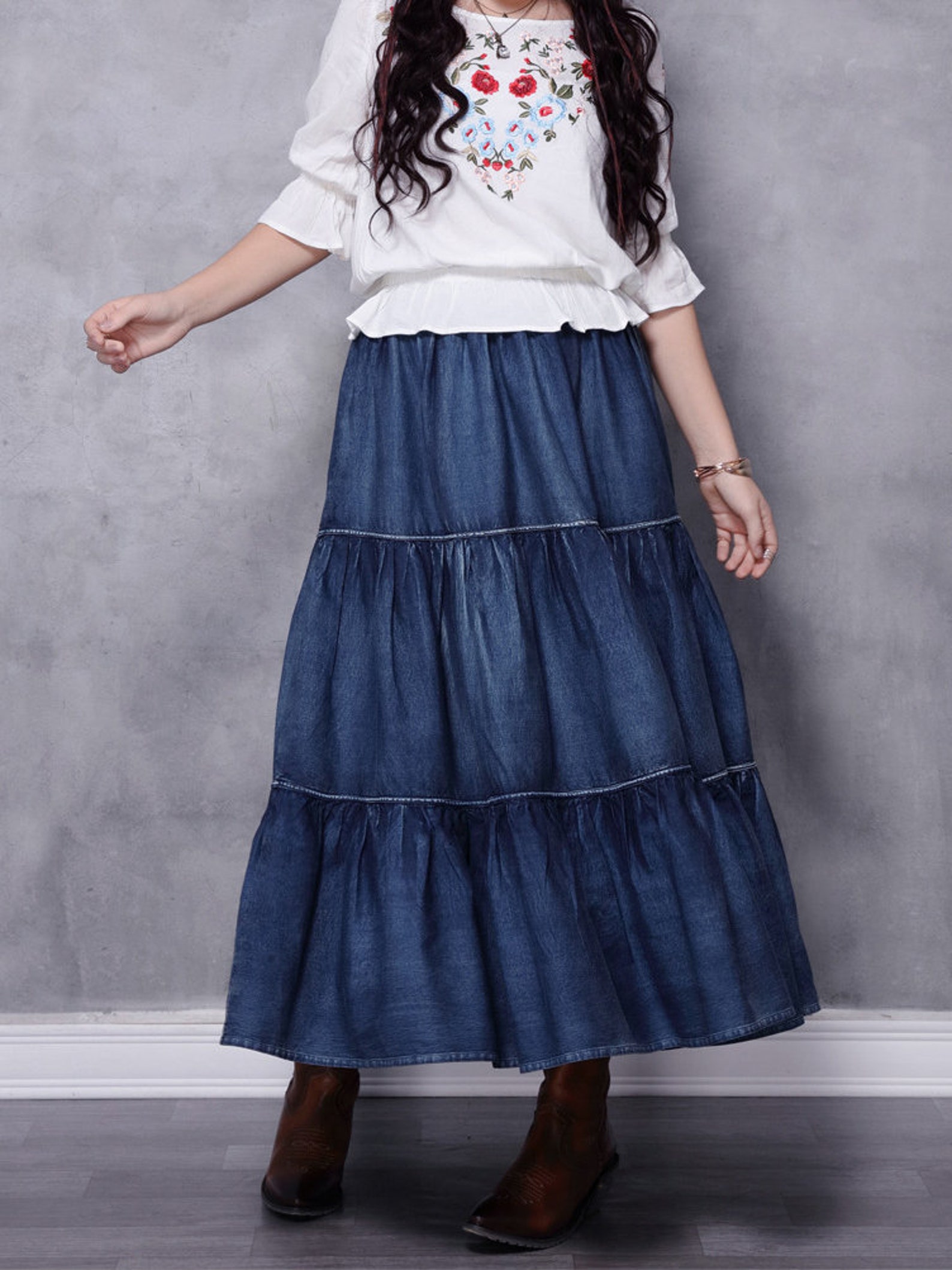 Summer Boho Denim Skirt Blue Denim Vintage Cotton Skirt Etsy