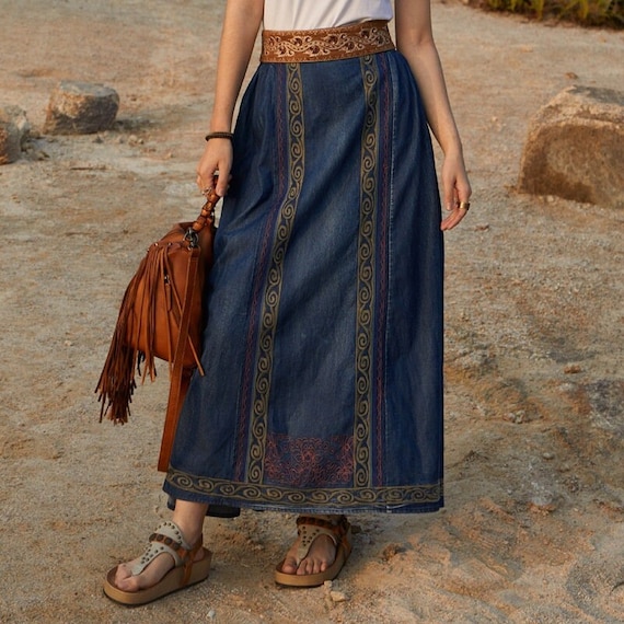 Maxi denim 2025 skirt etsy