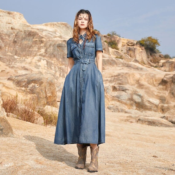 Short Sleeve Denim Shirt Dress 
