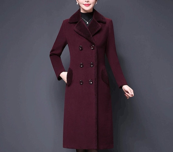 Women Long Maxi Wool Coat,Coffee Wool Long Coat,Black Full length Wool  overcoat,Winter Coat women,Thicken Woolen Coat,Plus Size Reefer Coat