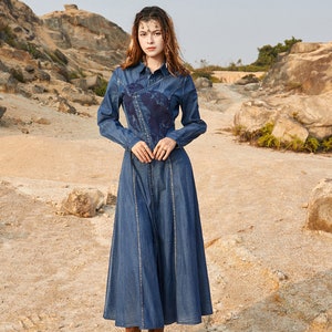 Women's Blue Denim Dressslim Fitted 