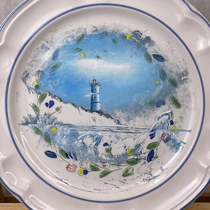 Vintage Scalloped Edge &quot;Floral Express&quot; Lighthouse Plate
