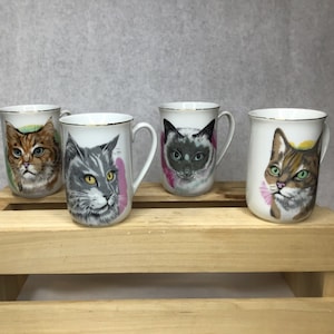Vintage Collection of Mugs with Cats of Different Breeds (4)