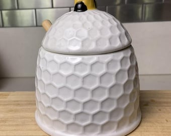 Vintage 3D Honeycomb Countertop Jar with Honey Bee Accent