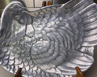 Vintage Pewter 3D Chicken Collectible Platter