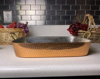 Vintage Hammered Copper and Brass Roasting Pan
