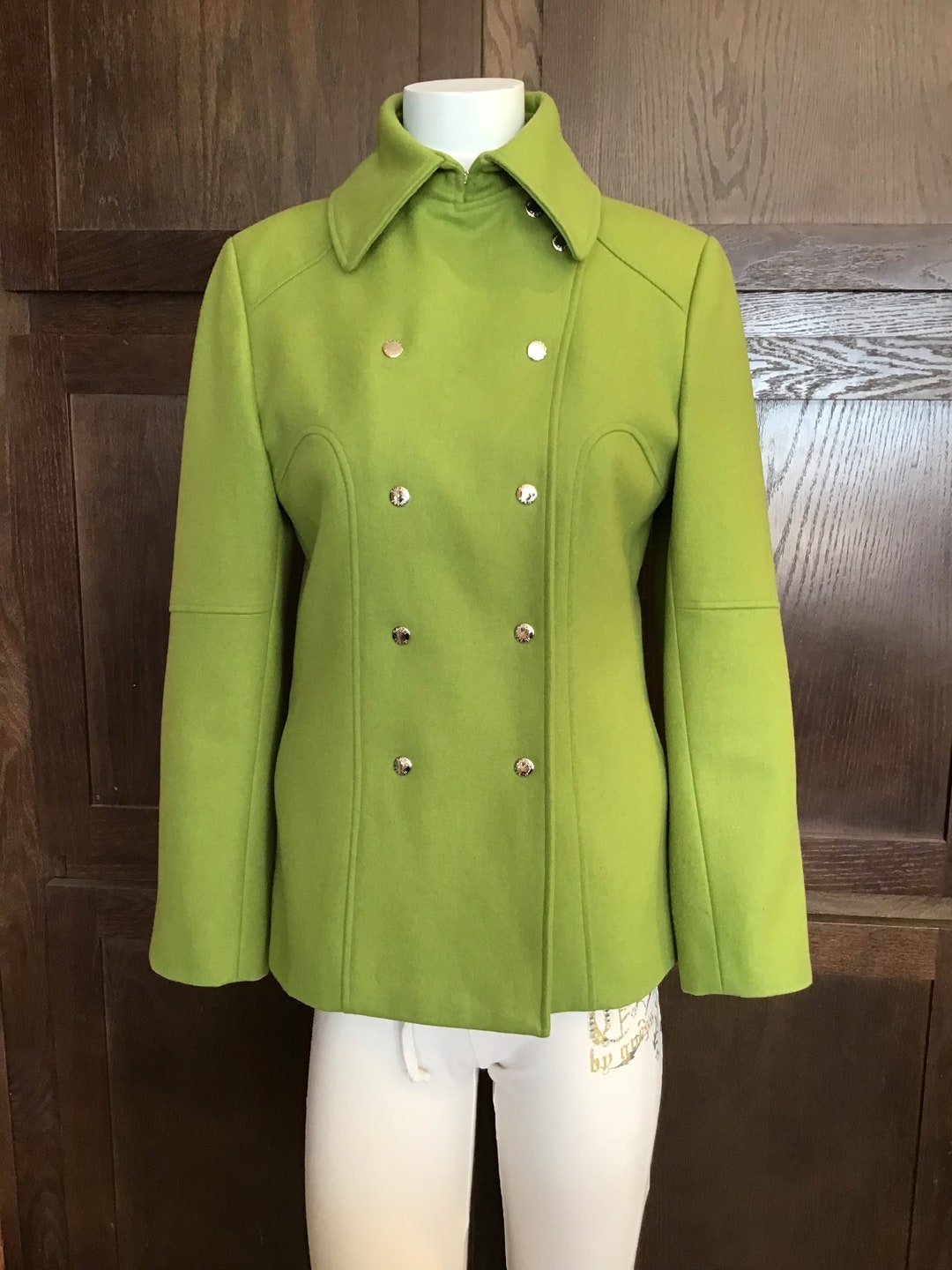 Vintage Grinch Green Wool Double Breasted Pea Coat Etsy