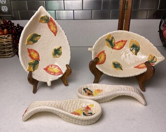 Vintage Long Rich Falling Leaves Spoon Rest and Side Dish