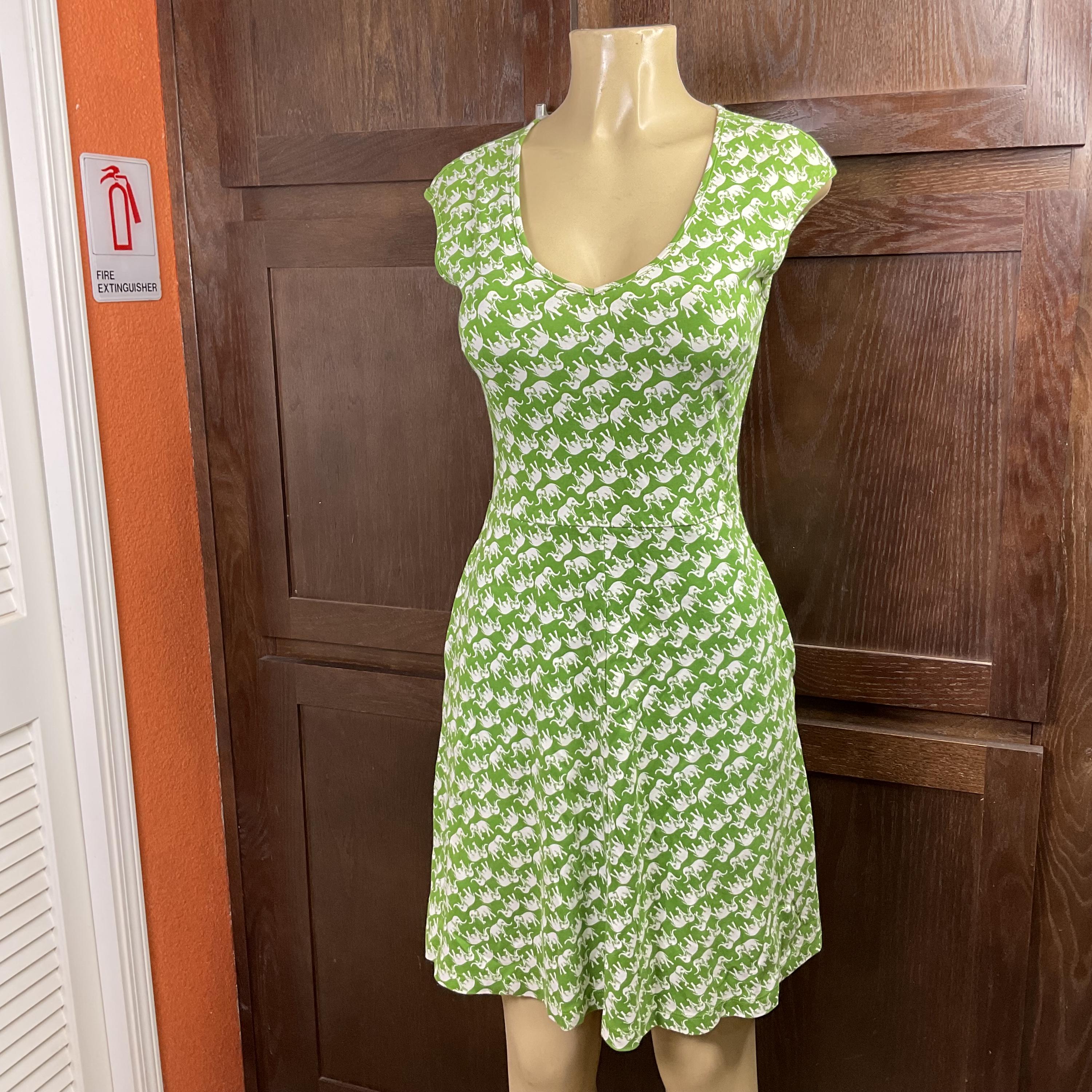new york and company green dress Vintage & Knit Summer With Elephant Print Size_34 to 36 Bust