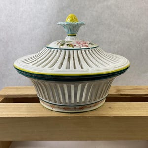 Vintage Italian Capodimonte Countertop Fruit Bowl with Lid