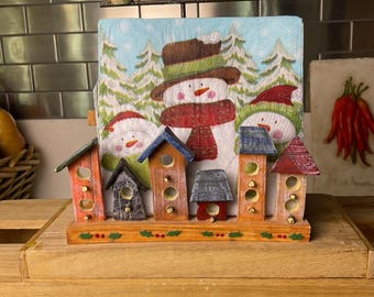 Vintage Tabletop Country Style Bird Houses and Picket Fence Napkin Holder