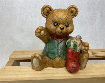 Vintage Christmas Teddy Bear Music Box